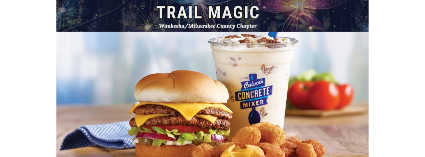 Trail Magic banner over Culver's menu options for Back the Boardwalk fundraser