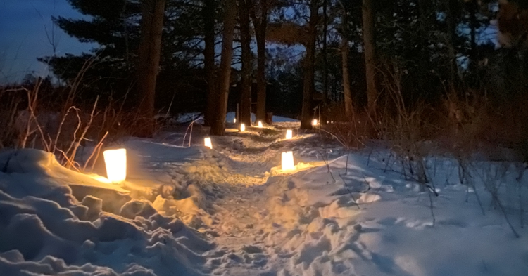 Full moon hike, snowshoe hike, Lodi Valley Chapter, candlelight hike